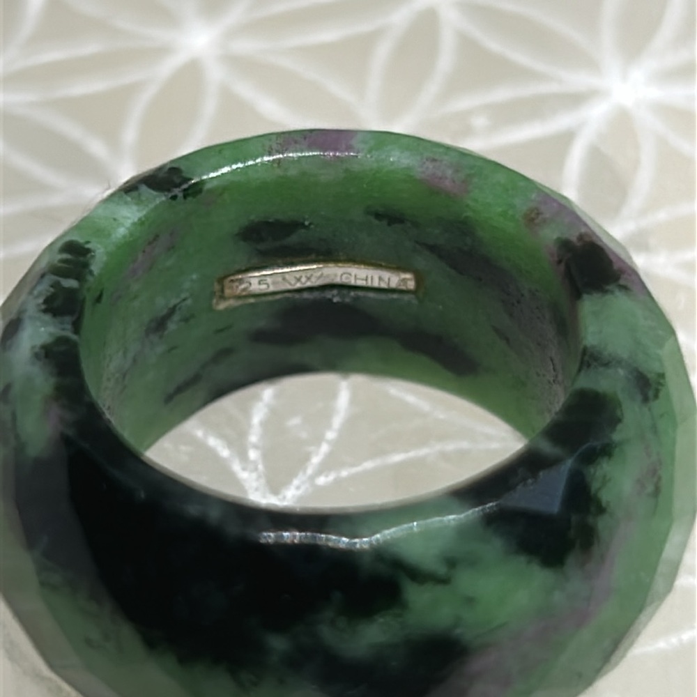 Faceted Ruby Zoisite Green Gemstone Ring - image 3